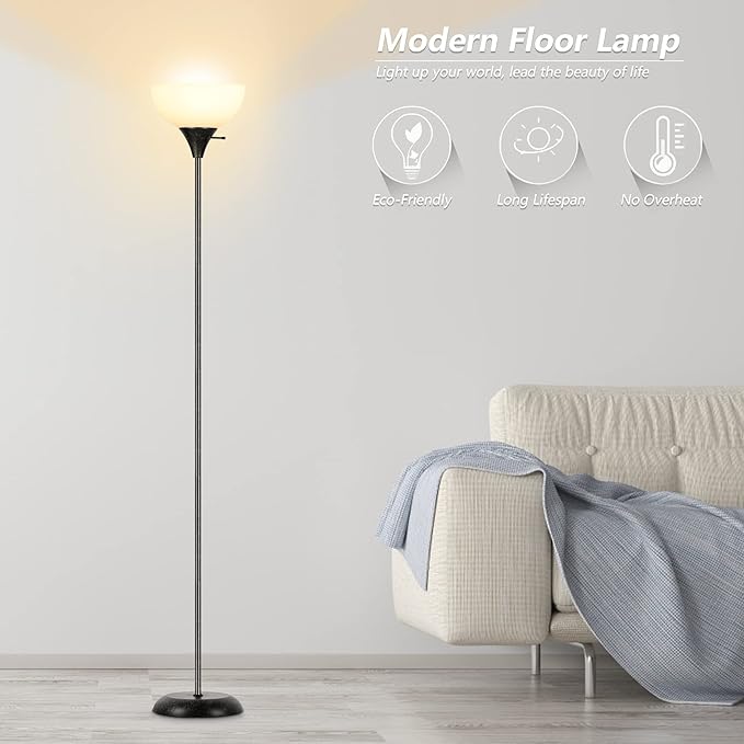 Floor Lamp, Standing Lamp for Bedroom, Drop-Resistant White Lampshade, Rotary Switch, Industrial Metal Floor Lamp for Living Room Bedroom Study Office Kid’s Room