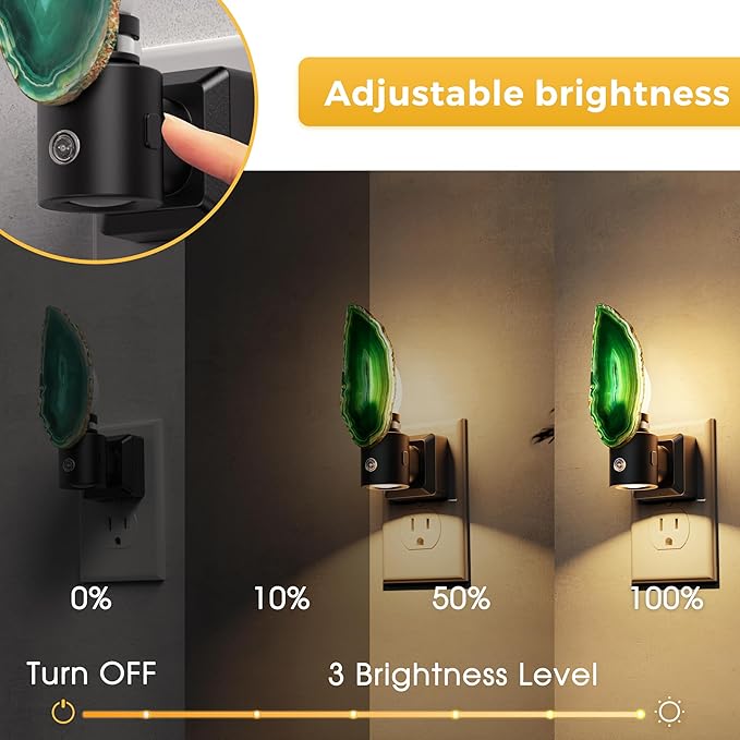 L LOHAS LED Night Lights Plug into Wall, Agate Nightlight Rotating 350°, Dimmable Dusk to Dawn Sensor, Healing Stone Green Agate Decorative Nightlight for Bedroom,Living Room