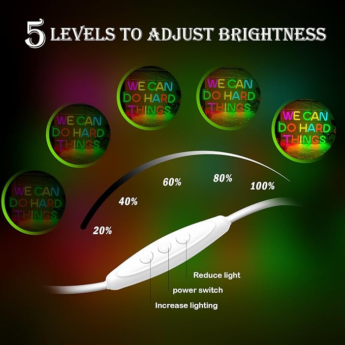 We Can Do Hard Things Neon Sign, Motivational LED Classroom Neon Light | Dimmable USB Powered Colorful Neon Light for Inspirational Classroom, Bedroom, Dorm, Office Decor, Teacher Gift, Student Gift
