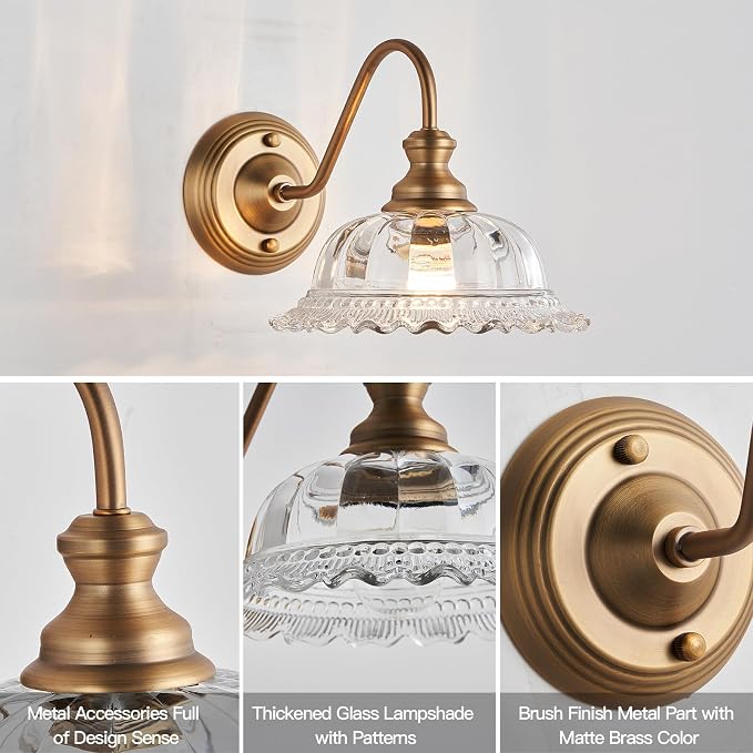 HDDFL Vintage Wall Scone Bedside Wall Lamp Matte Brass Bedside Light Fixtures Antique in Door Lighting Fixture for Living Room Porch Staircase Drawing Room Bedroom 2 Pack