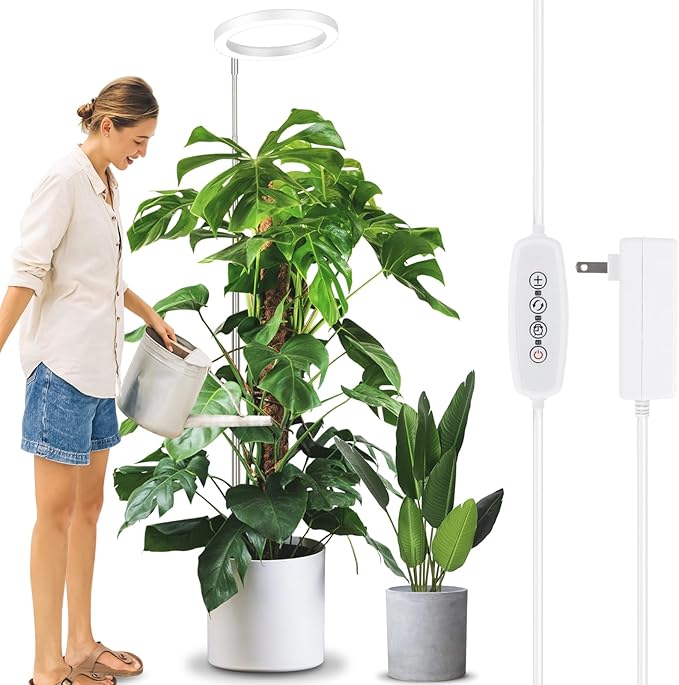LORDEM 10" Grow Light for Indoor Plants, Full Spectrum Plant Lamp with 160 LEDs, 4H/8H/12H Timer, 6 Dimmable Levels, 3 Spectrum Modes, Height Adjustable 65", Ideal for Growing Large Tall Plants