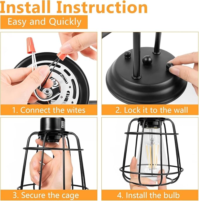 3-Light Bathroom Light Fixtures Over Mirror, Matte Black Bathroom Vanity Light with Cage, E26 Base Farmhouse Wall Sconces for Bedroom Cabinets Living Room, UL Listed