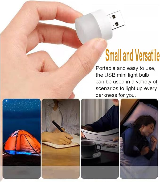 USB Night Light, LED Mini Light Bulb, Plug in Night Light, Small Night Lights, Warm White, USB Light Bulb for Bedroom, Bathroom, Hallway, Nursery, Kitchen, Car Tiny Light 6PS (6 White)