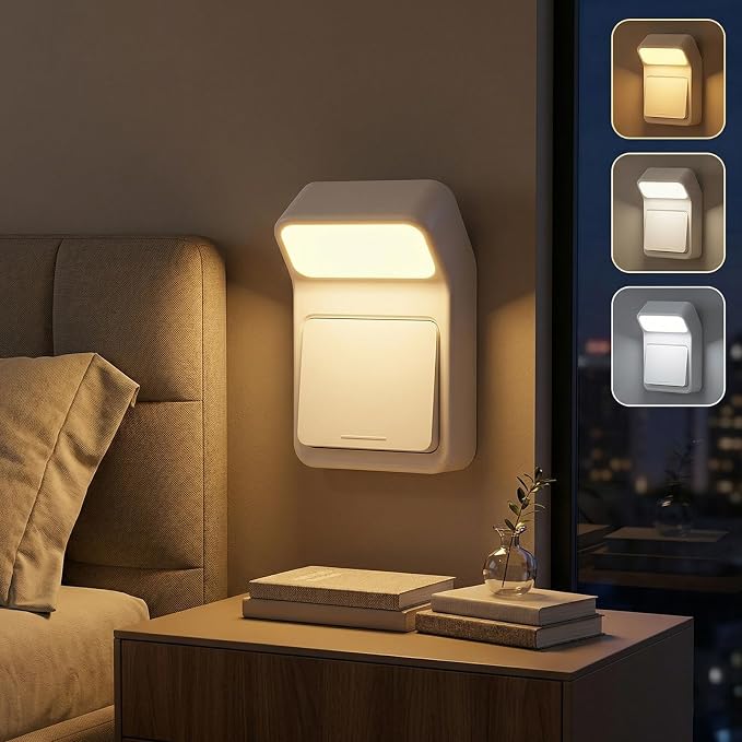 Rechargeable Night Light Wall Sconces, Battery Powered Bedside Table Lamp, 1200mAh Cordless Magnetic Stick on LED, Dimmable 3 Colors, Portable Reading, Dorm, Push Button