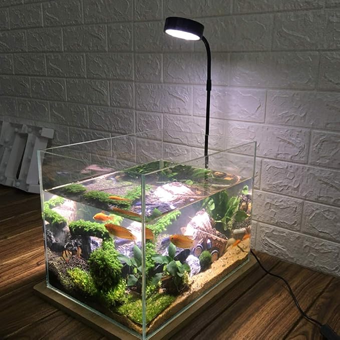 Full Spectrum LED Light for Under 3 Gallon Fish Tank with Bamboo Board | 10w Nano Fish Tank Light USB Powered 360 Degree Bettas Fish Tank Lights for Plant