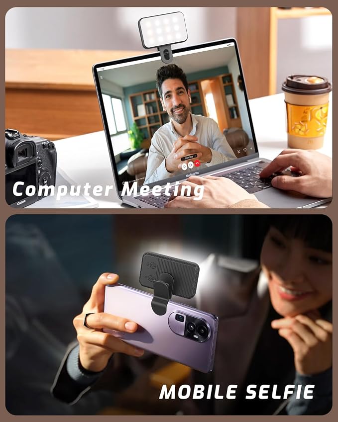 Portable Selfie Light for iPhone: Rechargeable Phone Fill Lights, Ring Light for Camera Picture, Makeup Photo, Video Conferences, Laptop Use, Zoom Meetings, TikTok, Vlog Photography