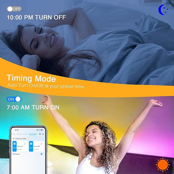 VOLIVO 50FT LED Strip Lights for Bedroom RGB Color Changing | Bluetooth App Control, IR Remote, Music Sync, Room & Home Decor Lighting