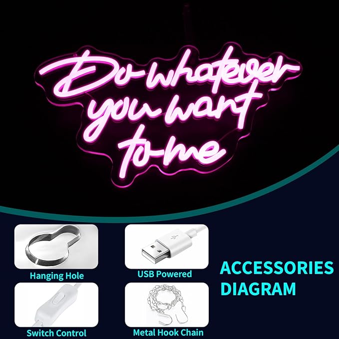Neon Sign, JGHTURIE Do Whatever You Want to Me Neon Signs for Wall Decor, Pink LED Light-Up Sign for Room Decor, Bar, Party, Man Cave, USB Powered