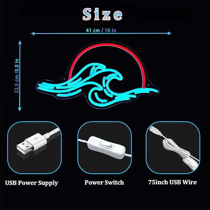 Dleouly Sunset Neon Sign for Wall Decor, Wave Sign LED Light Sign for Bedroom Wall, Dimmable Neon Lights Signs for Man Cave Bedroom, Living Room, Party, Bar, USB Powered (8.8 * 16in)