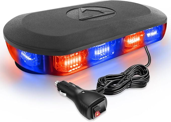 HLauto 700A Rooftop Emergency Strobe Lights Bar, 72 LED Red Blue Mini Beacon Safety Flashing Warning Traffic Lights Bar w/Magnetic Base for 12-24V Trucks, Construction Vehicles, Snowplow, Cars