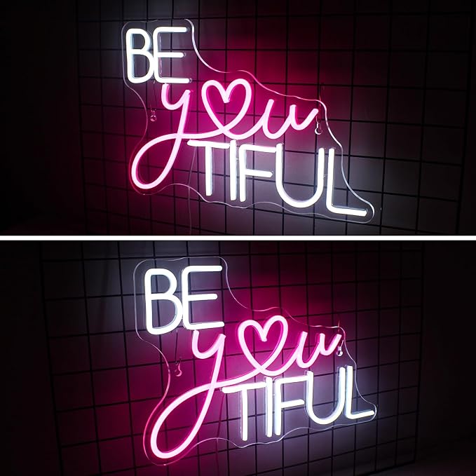 Horseneon Be You Tiful Neon Beautiful Led Sign, Beyoutiful Neon Signs for Wall Decor, Beautiful Neon Lights Signs for Nails Salon, Beauty Eyelash, Hair Salon Studio, Home Decor, Beauty Room