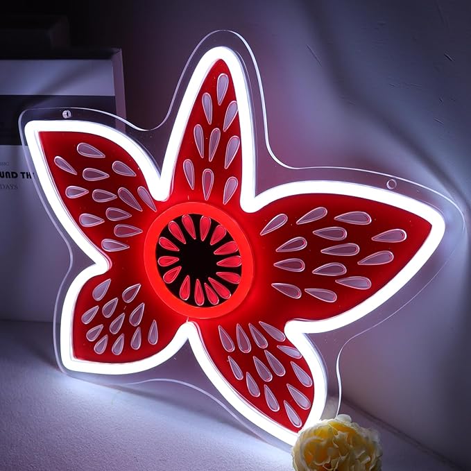 Stranger Flower Neon Sign - Demooo Neon Dimmable USB-Powered for Bedroom, Game Room & Halloween Decor - Unique Gift for Fans- Cool 80s Retro Sci-Fi Lighting 11 * 13 Inch