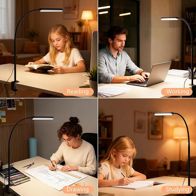 LED Desk Lamp for Office Home, Adjustable Flexible Eye-Caring Desk Light with,5 Modes 10 Brightness Adjustment, USB Adapter Desk Lamp with Clamp-MINI-B