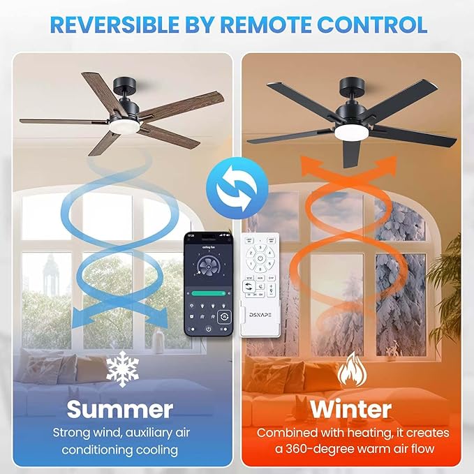 52 Inch Black Ceiling fan with Lights, Ceiling Fan with Lights and Remote/APP Control, Reversible, Dimmable, 3CCT, Quite Fan for Living Room, Bedroom, Indoor Outdoor Use