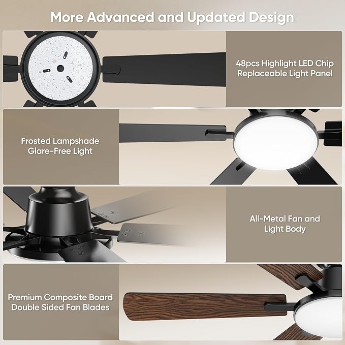 52'' Ceiling Fan with Light Remote/APP Control for Living Room | 6 Blades Dual-Finish, 6 Speeds, MAX 5600 CFM, 3CCT Dimmable LED, All Metal Body, Memory Function, Quiet Reversible DC Motor
