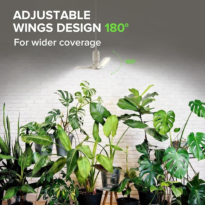 SANSI Grow Lights for Indoor Plants, 30W Plant Lights for Indoor Growing with Timer, 180° Adjustable Wings, High PPFD Full Spectrum, LED Hanging Grow Light, 16.4FT Power Cord for Tall Large Plants