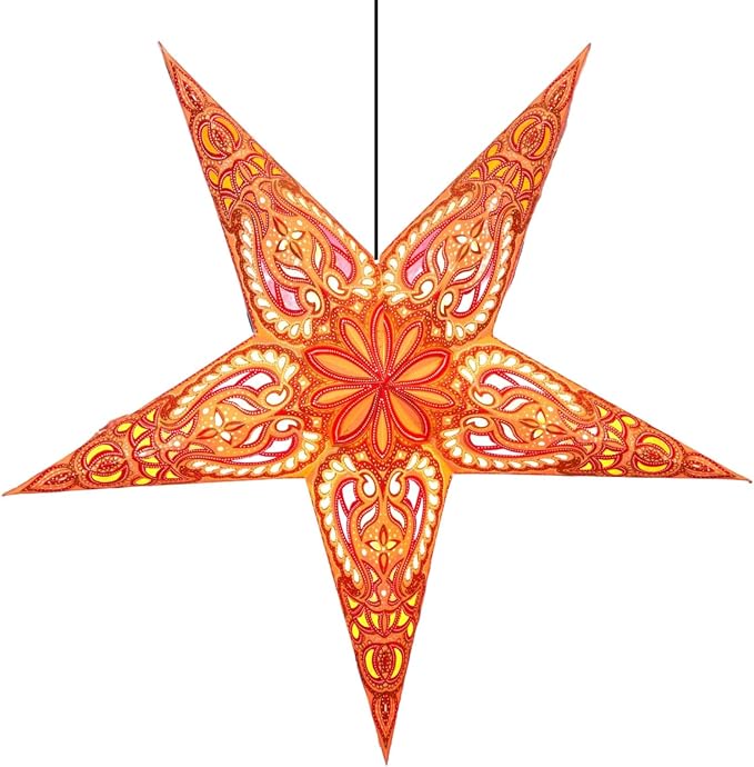 Paper Starlight 24 Inch - Handcrafted Hanging Star Lantern with 100% Recycled Paper - Large Star Lamp with 12-Foot UL Approved Light Cord Included - Fair Trade Artisan Decor - Lion | Handcrafted Hanging Star Lantern, 100% Recycled Material with12-Foot ...