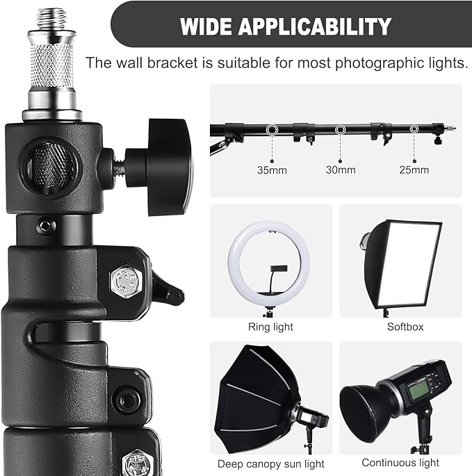 LOMTAP Ring Light Wall Mount Adjustable 45.7" Boom Arm Stand for Photography Lighting Studio, Camera Triangle Wall Mount, Sturdy Alloy Support for Salon, Tatto Light, Barber Shop, Strobe