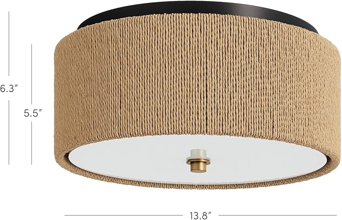 Nathan James Juluca Boho Light Fixture, Flush Mount Ceiling Light with Frosted Glass Diffuser, Rustic Boho Ceiling Light with Seagrass Shade Set of 2