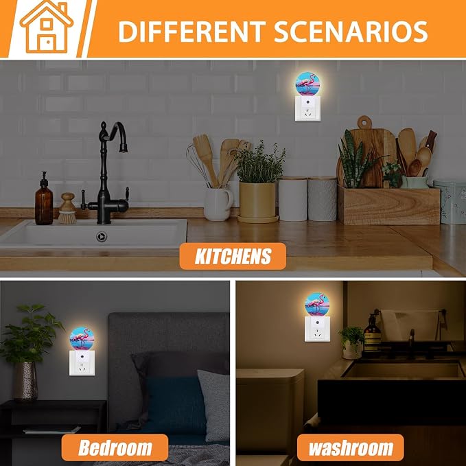 Tropical Flamingo Night Light,Lake Sunset Jungle Nightlight Plug into Wall LED Lamp Auto Sensor Dusk to Dawn for Bedrooms/Kitchens/Toilets/Corridors,Energy-Saving