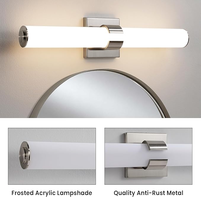 Brushed Nickel Vanity Lights for Bathroom - 22 Inch Bathroom Light Fixtures Over Mirror with Acrylic Shade, 18W LED Modern Vanity Lighting Fixtures Wall Sconce 3000K