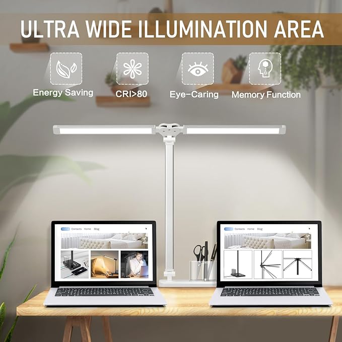 LED Desk Lamp for Home Office Desk Light Table Lamp 50 Lighting Modes Timer | Eye-Caring Desk Lamp with USB Adapter, Foldable Dual Swing Arm Architect for Reading, Study, Workbench