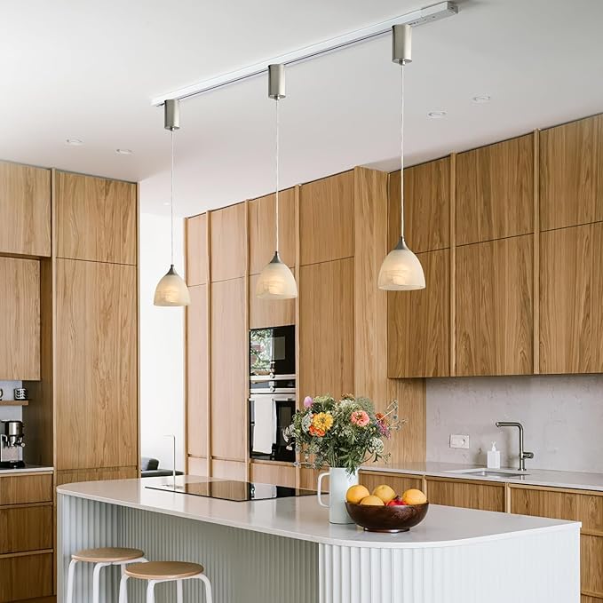 mirrea H Type Brushed Nickel Dimmable Track Lighting Pendant with Frosted White Finish Glass Shade Adjustable Pack of 3