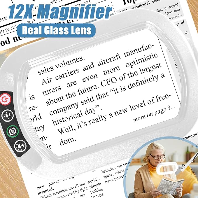 IVMAIE 12X Magnifying Glass with Light and Stand, Real Glass Lens, 5 Color Modes LED Dimmable Lighted, 3-in-1 Floor Lamp with Clamp, Hands Free Magnifier for Reading, Sewing Painting Close Work, White