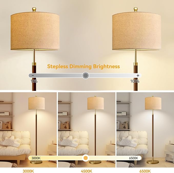 Wood Floor Lamps for Living Room Farmhouse Floor Lamp with Remote Control,Dimmable Vintage Floor Lamp Mid Century Modern Standing Lamp with 3 Color Temperature Tall Floor Lamps For Bedroom Corner