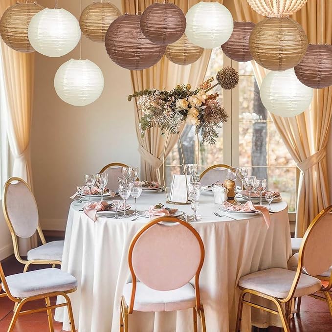 Brown,Cream,Tan Paper Lanterns 12 Pack, Hanging Round Paper Lanterns Decorative for Graduation Baby Shower Wedding Birthday Family Parties ﻿