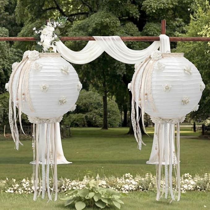 Glooglitter 5 Pcs 35.5 Inch Large White Paper Lanterns Gaint Chinese Moon Round Paper Lamp Japanese Jumbo Hanging Lanterns for Wedding Graduation Bridal Shower Birthday Party Supplies Decoration