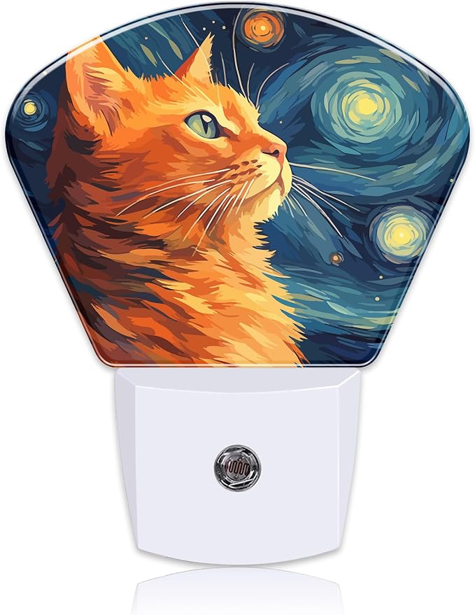 Cute Orange Cat Night Light for Kids, Starry Sky LED Night Light Plug into Wall with Dusk to Dawn Sensor for Girls Boys Women Men Bedroom, Hallway, Kitchen, Bathroom, Stairs Decor