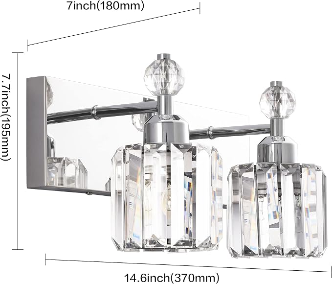 PRESDE Modern Crystal Chrome 2 Light Bathroom Vanity Light for Bathroom Lighting Fixtures Over Mirror Wall Sconce