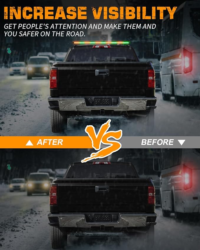 45.5" 128 LED Roof Strobe Light Bar Amber Green Emergency Lights | Top Magnetic Double Side Traffic Advisor Warning Hazard Safety Caution Lights for Plow Trucks Construction Vehicles Wreckers
