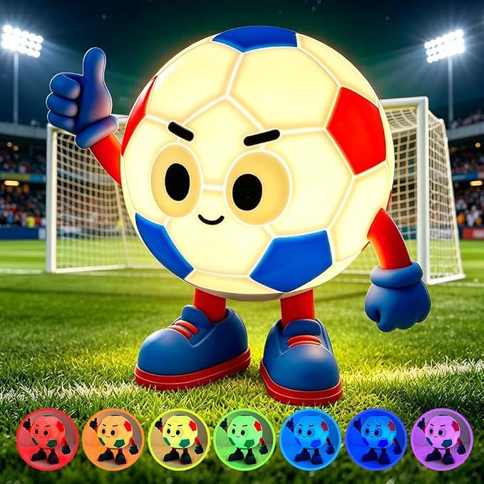 S NMT Silicone Soccer Night Light, RGB Color Changing Rechargeable Nightlight, Timing 2 Level Brightness Sleeping Table Decoration Bedside Lamp with Touch Control
