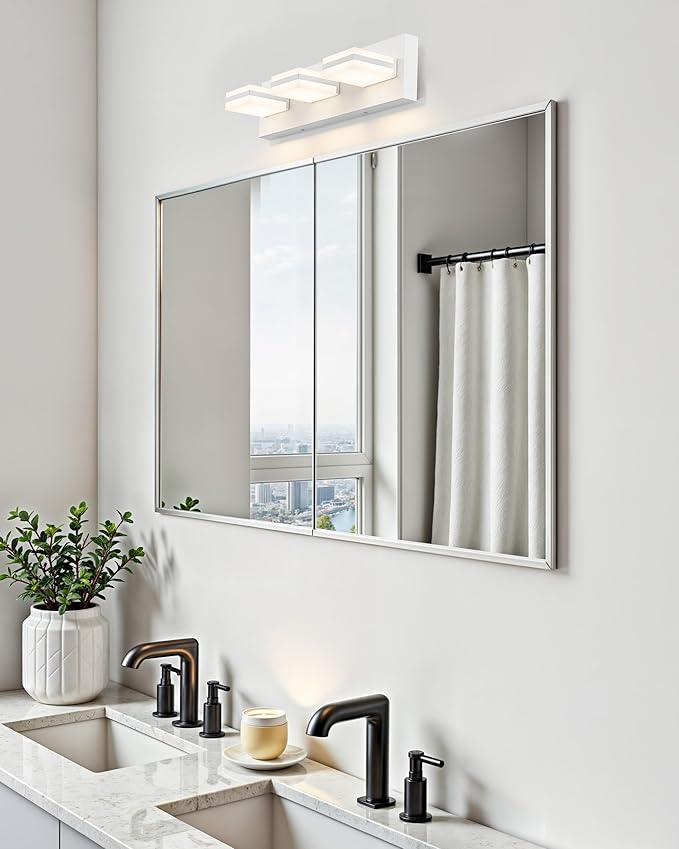VONLUCE Bathroom Vanity Light Fixture, 3-Light Modern LED Vanity Lights, 3CCT Adjustable Bathroom Light with Memory Function Rotatable Shades, 18" Wall Lighting Fixture Over Mirror, Matte White