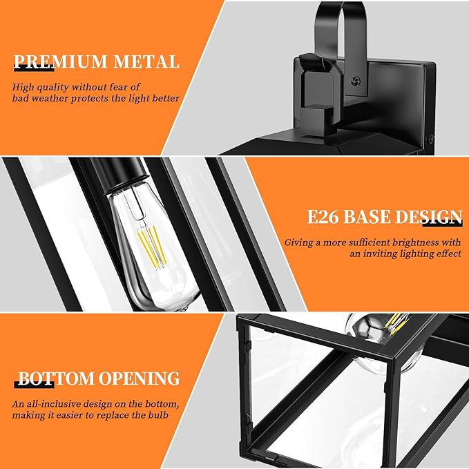 16'' Outdoor Wall Lights 2 Packs, Black Exterior Lighting Fixtures | Large Front Porch Light Outside Lights for House, Waterproof Modern Outdoor Sconce Lanterns, Farmhouse Garage Door Light