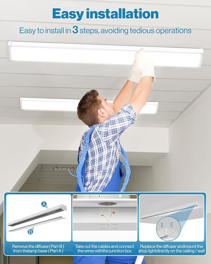 Sunco 12 Pack LED Garage Ceiling Lights Wraparound Fixture 4FT,Linkable Shop Light, 3500 LM, 40W=300W, 5000K Daylight, Hardwired, Surface Mount, Utility Workshop Light ETL