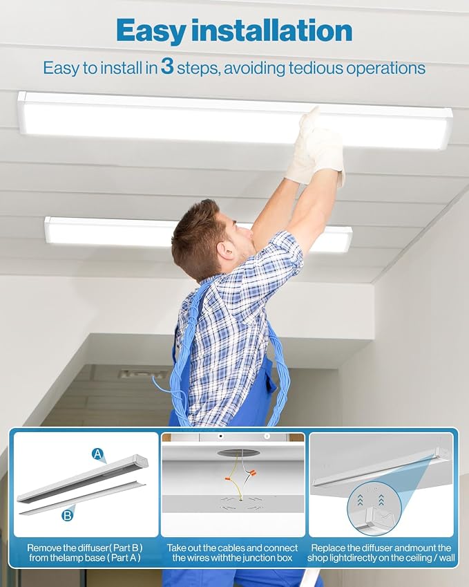 Sunco 20 Pack LED Shop Lights 4ft, Wraparound Fixtures, 40W=300W, Linkable | 3500LM, 6000K Daylight DLX, Surface Mount, Hardwired, Links 8x, 48" Fixtures for Shops, Garages, Workshop Utility Lighting