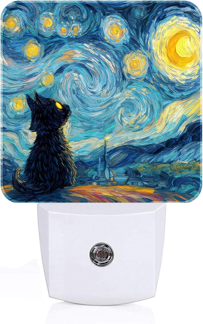 Starry Night Cat Night Light,Plug-in Nightlights Auto Sensor Night Lamp Dusk-to-Dawn Lamp Home Decor for Nursery Children Girls Boys