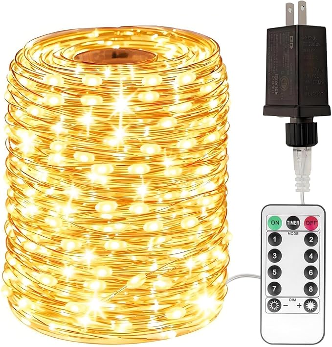 Plug in Fairy Lights 66FT 200 LED Waterproof Silver Wire LED Twinkle String Lights with Remote for Living Room Bedroom Patio Porch Garden Christmas Tree Wedding