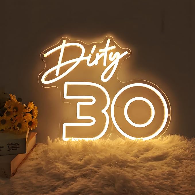 Dirty 30 Birthday Neon Sign for Her, Dirty Thirty 30th Birthday Decorations for Him, Good Neon Sign Gift for Wall Backdrop Decor,15.7x 13 inch