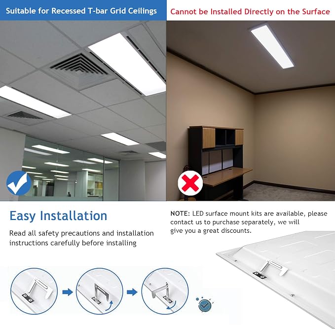 CycevSun 1x4 FT LED Flat Panel Light Drop Ceiling, 0-10V Dimmable, 4 Pack | 3 Color Selectable, 20W-30W-40W Selectable, 4400LM, Ultra-thin, 120-277V, ETL Listed, FCC, Shop, Commercial