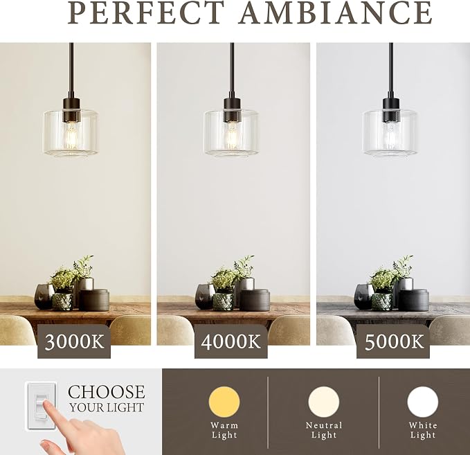 Black Pendant Lights Kitchen Island, 1-Light Modern Clear Glass Hanging Light Fixtures with Rods, Mini Kitchen Pendant Lighting Over Island for Sink Bathroom, OS-YQ8153-1PBKC