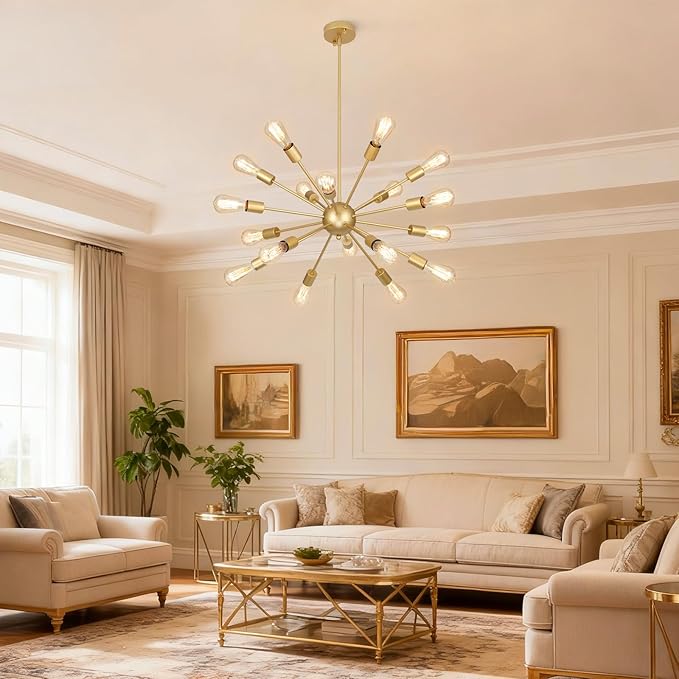 18 Light Gold Sputnik Chandeliers for Dining Room Light Fixture | Modern Farmhouse Chandeliers Over Table Hanging Lighting for Living Dining Room, Kitchen Island, Entryway, Foyer