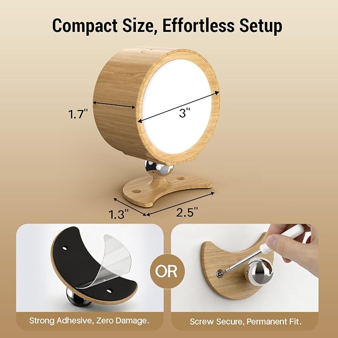LED Wall Sconces, 160H Battery Life, Rechargeable Cordless Mounted Lights, 3 Color & 4 Brightness Level & 360°Rotate Magnetic Ball & Touch or Remote, for Reading Bedroom (Wood)