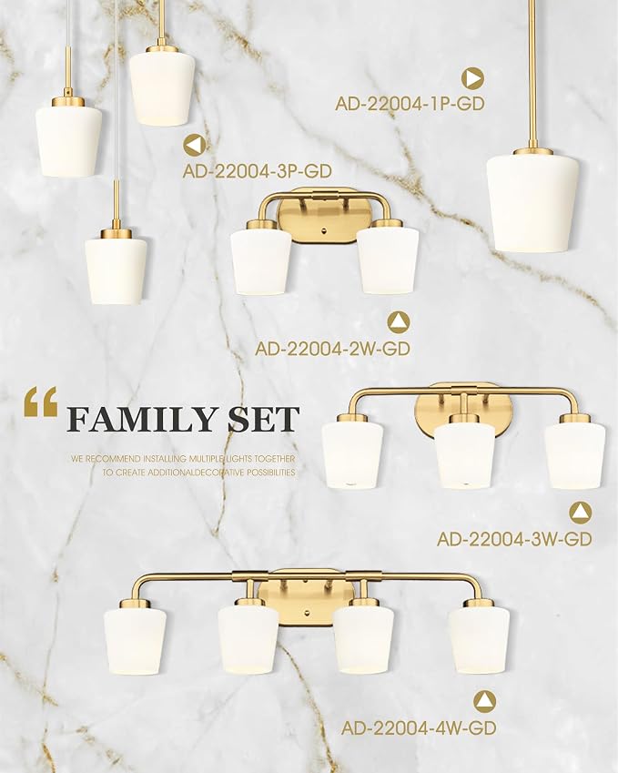 Brushed Gold Bathroom Vanity Light, Farmhouse Brass Sconces Wall Lighting with Milk White Glass, 3-Light Bathroom Light Fixture Over Mirror, AD-22004-3W-GD
