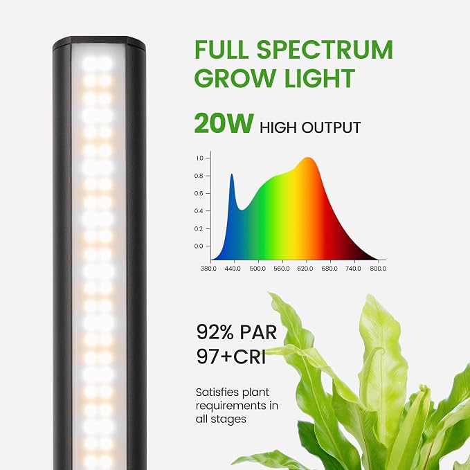 Grow Lights Indoor Plants, 20W 169 LED Full Spectrum with Timer | Hanging Plant Growth Light with Adjustable Dimmable On/Off Switch,16.8in Height Stand Vertical Lamp for Seed Starting Growth