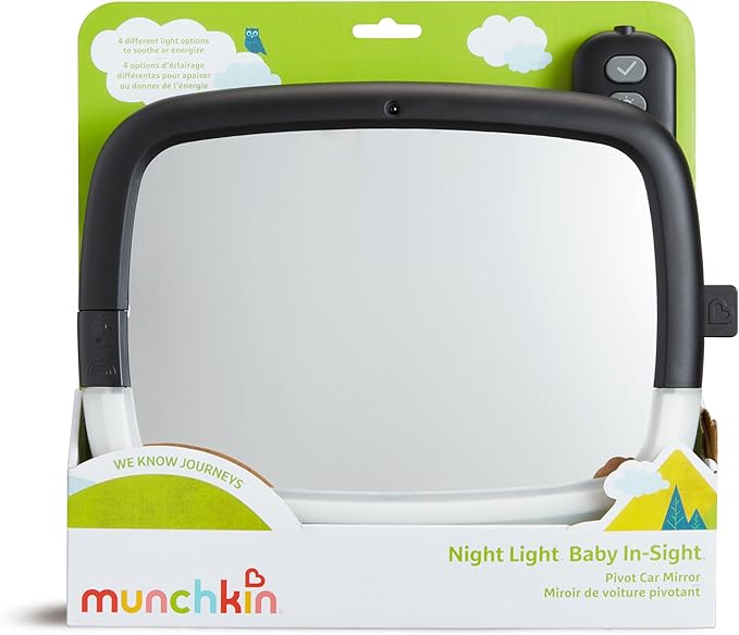Munchkin Baby Car Mirror for Rear Facing Car Seats, Night Light LED Pivot 360 Baby in-Sight Adjustable Auto Mirror, Black