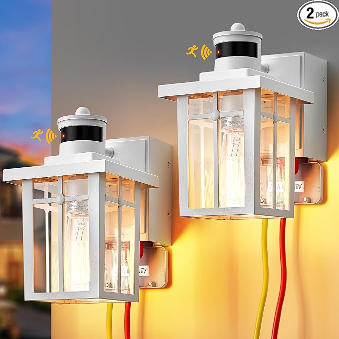 2 pack Porch Lights with GFCI Outlet,Dusk to Dawn Motion Sensor Outdoor Lights,3 Lighting Modes White Front Door Lights,Waterproof Exterior Light Fixture,Outside Wall lamp for House Patio Garage